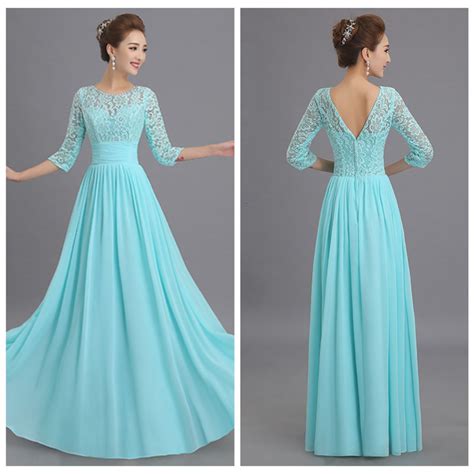 Long Tiffany Blue Bridesmaid Dresses With Long Sleeves Budget