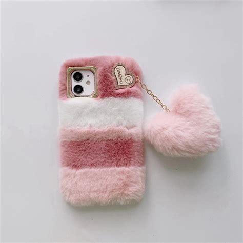 For Iphone 7 8 X 11 12 Se 2 Heart Plush Fluffy Phone Case Cover Warm