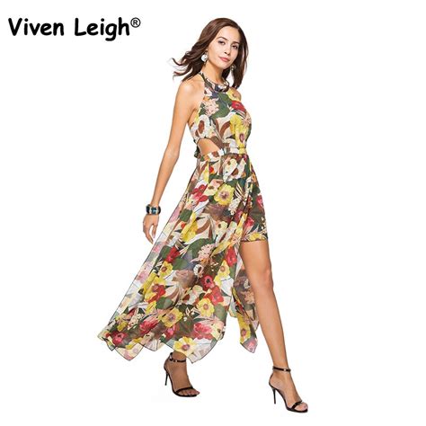 Viven Leigh Elegant Cute Chiffon Halter Tank Dress Holiday Boho Summer