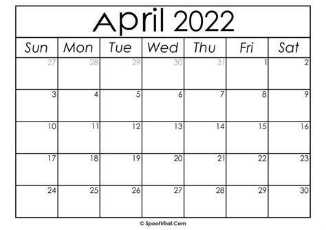 Blank April 2022 Calendar Printable Latest Calendar Printable Templates