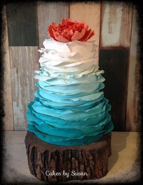 Ombré Turquoise Ruffle Wedding Cake Cake By Skmaestas Cakesdecor