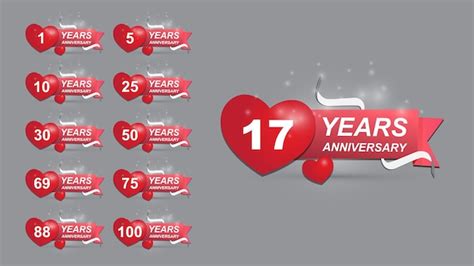 Premium Vector Set Of Anniversary Celebration Logos With Heart Elements