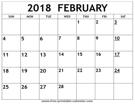 Printable 2018 February Calendar Print 2018 Calendar Pinterest