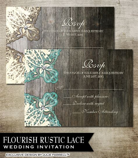 Rustic Lace Wedding Invitation Rsvp Particulars And Wishing Etsy