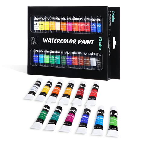 Ohuhu Watercolor Paint Set 24 Colors Artists Water Color Painting Kit 12ml X 24 Tubes
