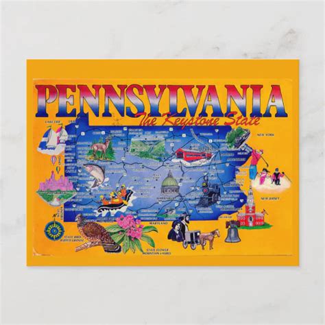 Pennsylvania Keystone State Map Postcard Zazzle