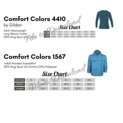 Editable Comfort Colors Size Charts And Color Charts All Colors Size Charts To Create Your