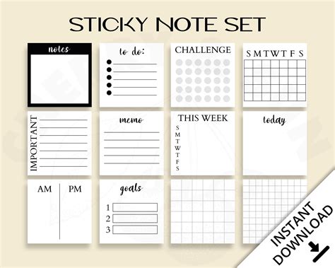 Printable Sticky Notes Minimalist Design 3x3 Inch Sticky Etsy Canada