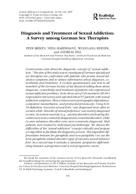 Pdf Diagnosis And Treatment Of Sexual Addiction A Survey Among German Sex Therapists Niels