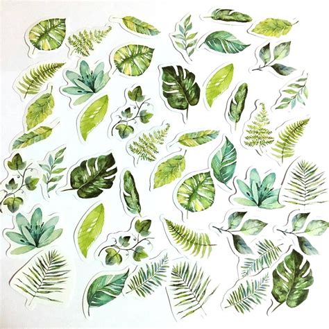 45 Pcs Tropical Leaves Sticker Plants Sticker Flakes Etsy Filofax
