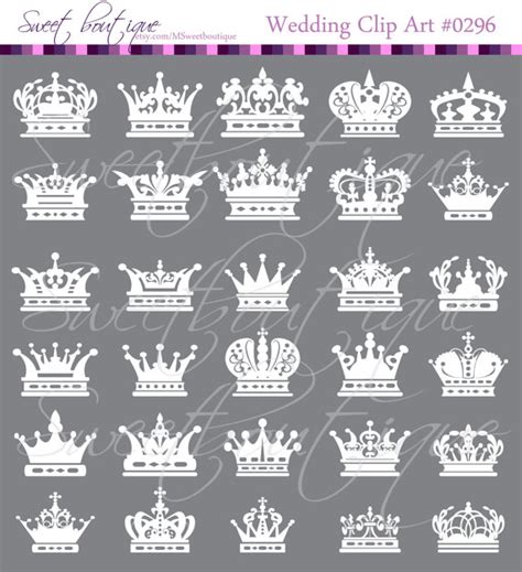 White Silhouette Clip Art Crowns Digital Crown Clipart Decorative