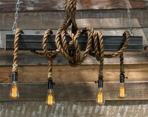 The Ahab 4 Industrial Rope Light Barn Beam Pendant Wood Etsy Rustic