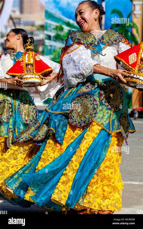 Filipino Women Dancing In The Kasadyahan Contest Dinagyang Festival Iloilo City Panay Island