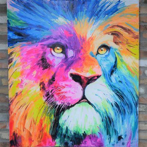 Large Lion Head Colourful Wall Art Wall Art Bright Wall Art