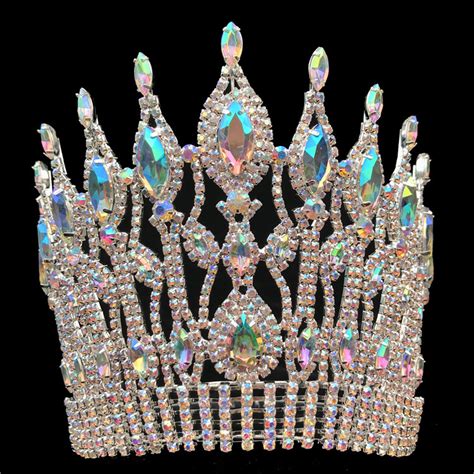 Ab Stones Pageant Crown Rhinestone Beauty Crystal Tiara Scepter Set