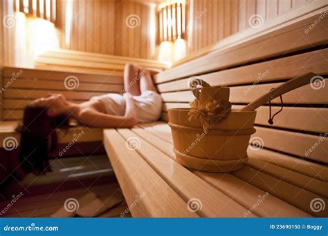 Girl In Sauna Stock Photo Image