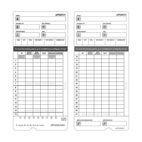 50 count time cards with four columns for in and out. uPunch Time Cards for HN4000 AutoAlign Calculating Time Clocks - Time Clock Market
