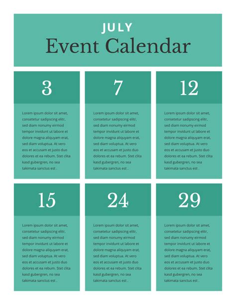 Sample Church Calendar Of Events