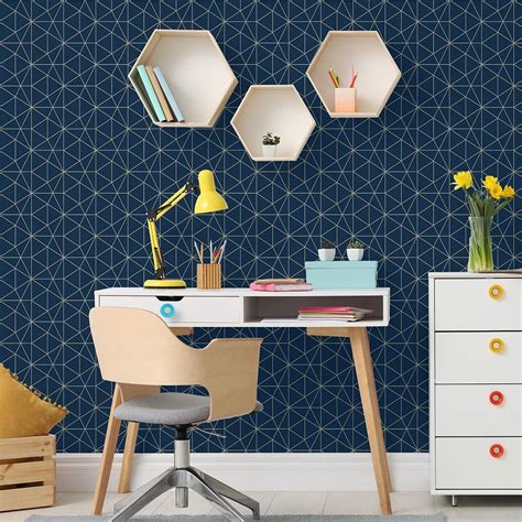 Buy Metro Prism Geometric Triangle Wallpaper Navy Blue And Gold