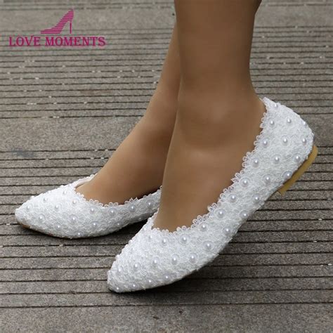 Free Shipping Best Price White Lace Flats Wedding Bridal Shoes Handmade