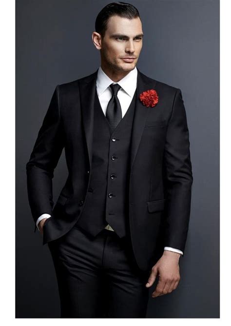 Men Suits Black Single Breasted Wedding Suits For Notched Lapel Men