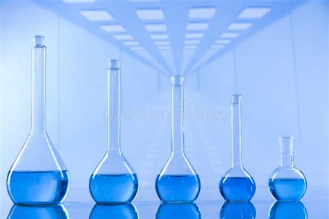 Laboratory Beakersscience Experiment Blue Background Stock Photo