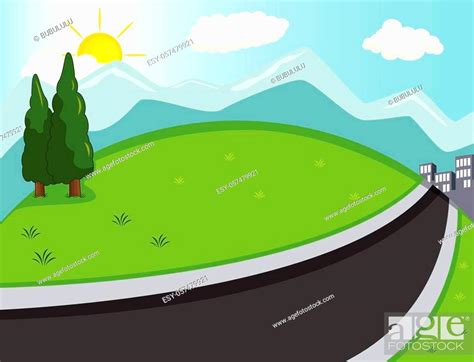 Hill Mountain And Road Background Cartoon Full Color Stock Vector