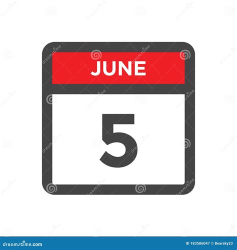 June 5 Calendar Icon With Day Of Month Stock Vector Illustration Of