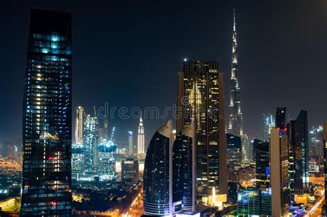 Dubai Skyline In The Night Time United Arab Emirates Editorial Stock