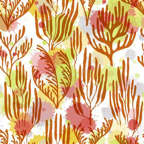 Coral Polyps Seamless Pattern Red Sea Coral Reef Branches And Bushes