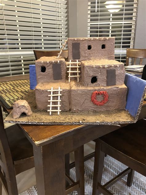 Most adobe buildings are similar in appearance to cob and rammed earth buildings. Adobe dwelling diorama | School projects, Projects ...