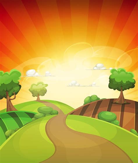 Cartoon Country Background In Spring Or Summer Sunset 269056 Download