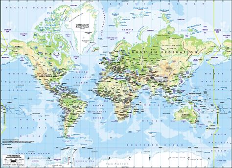 Europe Centered World Physical Wall Map Mercator By Graphiogre Mapsales