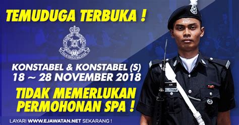 Bagi kekosongan polis bantuan pos malaysia di johor, temuduga akan diadakan seperti berikut: Pengambilan Jawatan Polis (PDRM) Konstabel Siri 2/2018 ...
