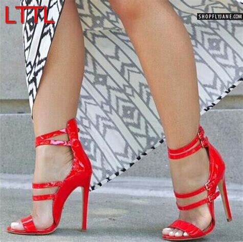 Buy 2015 Women Red Sandals Sexy High Heels Ankle Strap