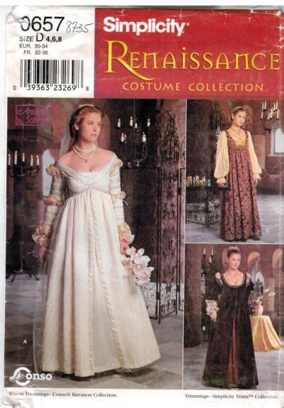 Simplicity Pattern 8735 0657 Renaissance Costume Collection Gowns Cap Gauntlets Snood And