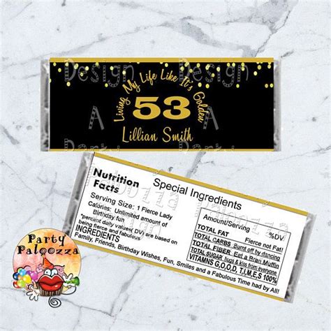 There are four fun designs that are available as an instant download. Printable personalized birthday day black and gold candy ...
