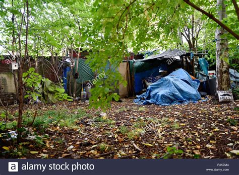 Homeless In The Uk Living With Tent And Tarpaulins Semi