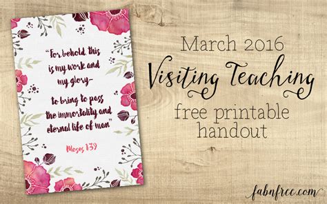 Free Visiting Teaching Printable March 2016 Fab N Free