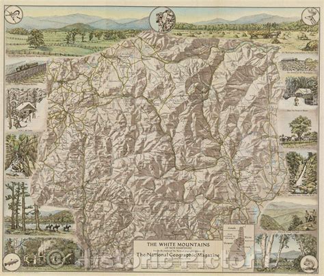 Historic Map The White Mountains Of New Hampshire Done In The Studios