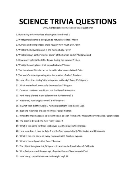 Science Trivia Questions And Answers For Grade 7 In The Following