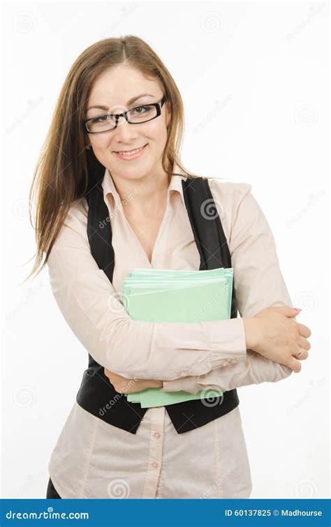 Portrait Of A Happy Teacher With Notebooks In Their Hands Stock Image