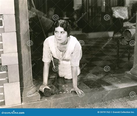 Woman Scrubbing The Floor Stock Image Image Of Chores