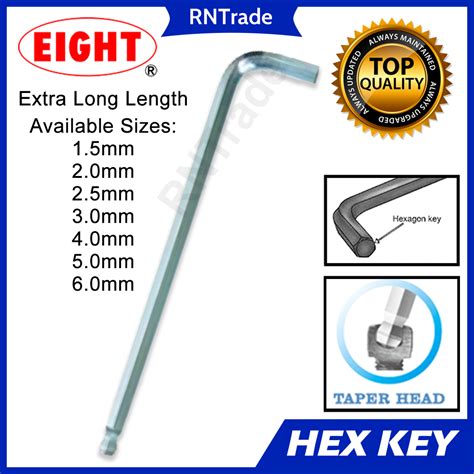 Eight Allen Wrench Hex Key Long Taper Head Chrome Finish 15mm 2mm