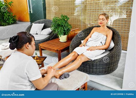 Spa Body Care Foot Massage Woman In Salon Skincare Treatment Stock