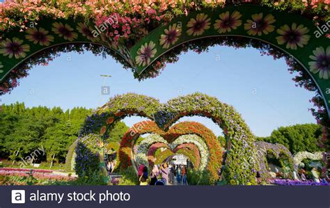 Dubai Uae December 14 2019 Heart Shaped Flower Beds At The Alley
