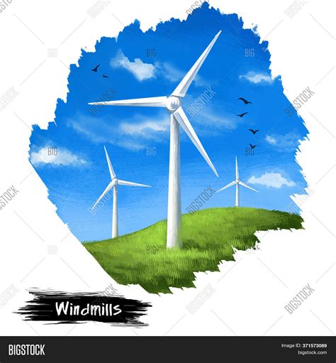Windmills Digital Art Image And Photo Free Trial Bigstock