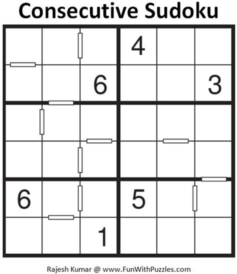 6x6 Consecutive Sudoku Mini Sudoku Series 61 Sudoku Printable
