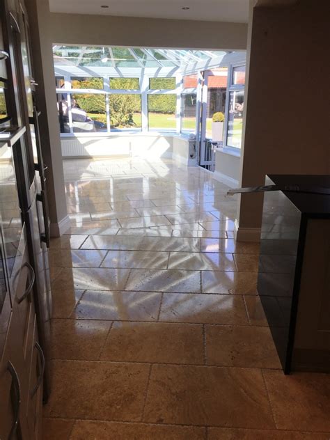 Tumbled Travertine Tiled Floor Polished And Sealed In Horley Tile