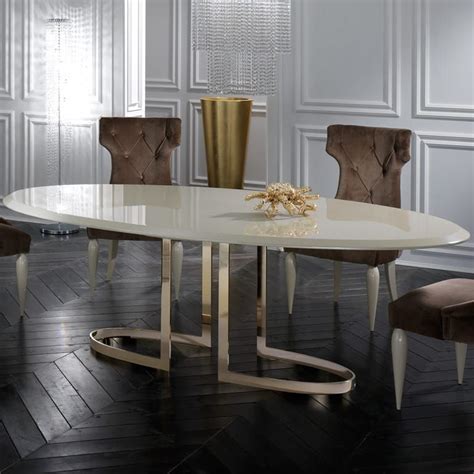 Italian Designer Lacquered Gold Oval Dining Table Set Juliettes